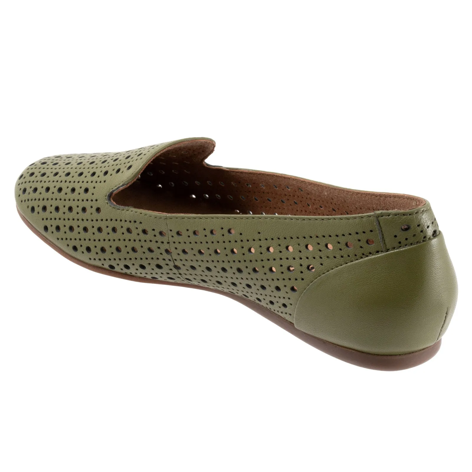 Softwalk Shelby Perf S2317-341 Womens Green Wide Leather Loafer Flats Shoes