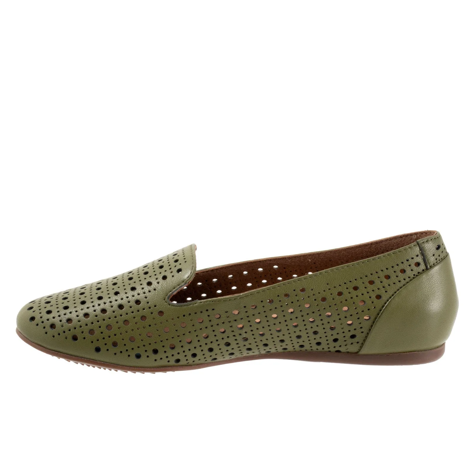 Softwalk Shelby Perf S2317-341 Womens Green Wide Leather Loafer Flats Shoes