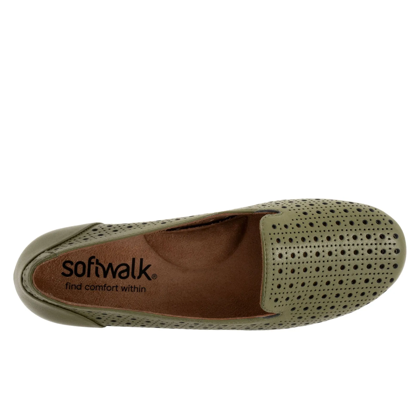 Softwalk Shelby Perf S2317-341 Womens Green Wide Leather Loafer Flats Shoes