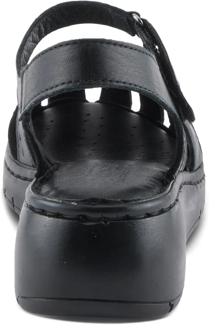 Spring Step Women's GALAVIS Leather Wedge Sandals – Closed-Toe Sporty Sandal with Hook-and-Loop Closure and Cushioned Footbed