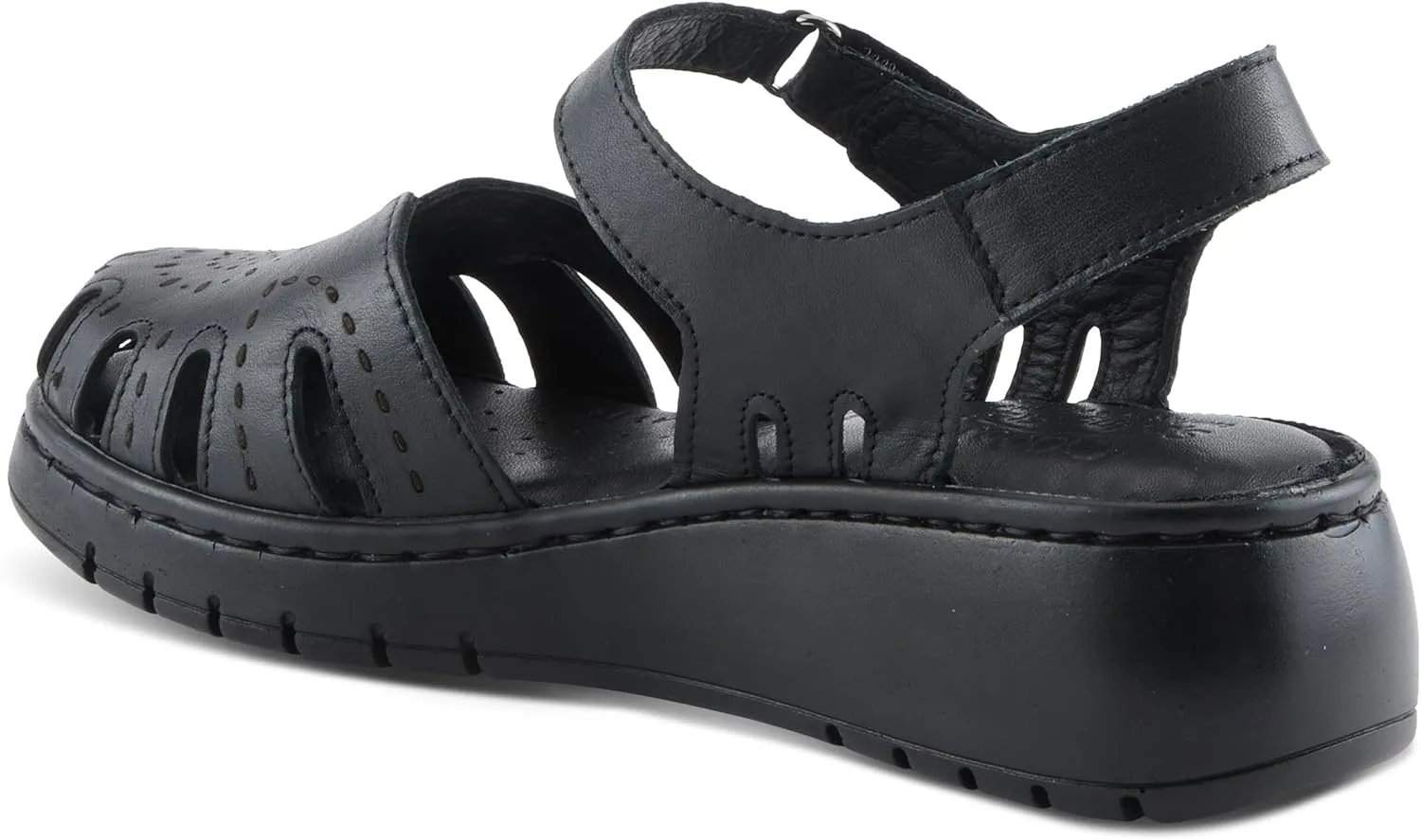 Spring Step Women's GALAVIS Leather Wedge Sandals – Closed-Toe Sporty Sandal with Hook-and-Loop Closure and Cushioned Footbed