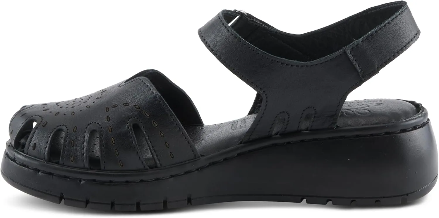 Spring Step Women's GALAVIS Leather Wedge Sandals – Closed-Toe Sporty Sandal with Hook-and-Loop Closure and Cushioned Footbed