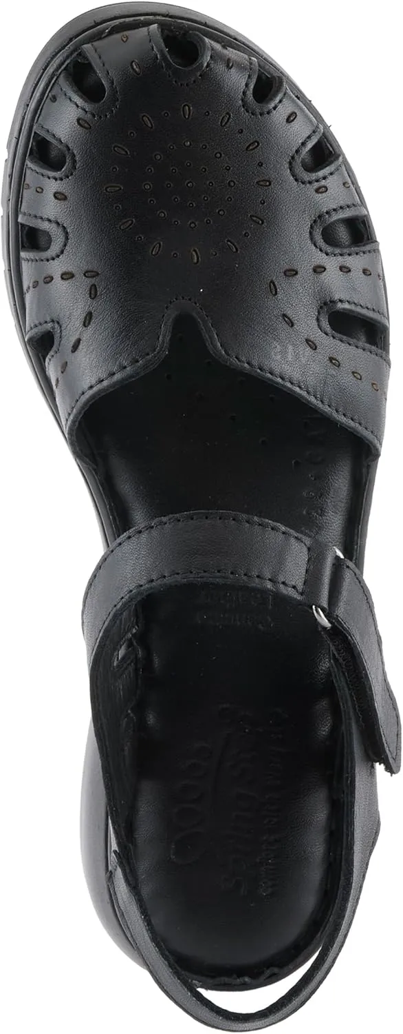Spring Step Women's GALAVIS Leather Wedge Sandals – Closed-Toe Sporty Sandal with Hook-and-Loop Closure and Cushioned Footbed