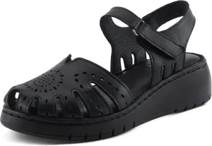 Spring Step Women's GALAVIS Leather Wedge Sandals – Closed-Toe Sporty Sandal with Hook-and-Loop Closure and Cushioned Footbed