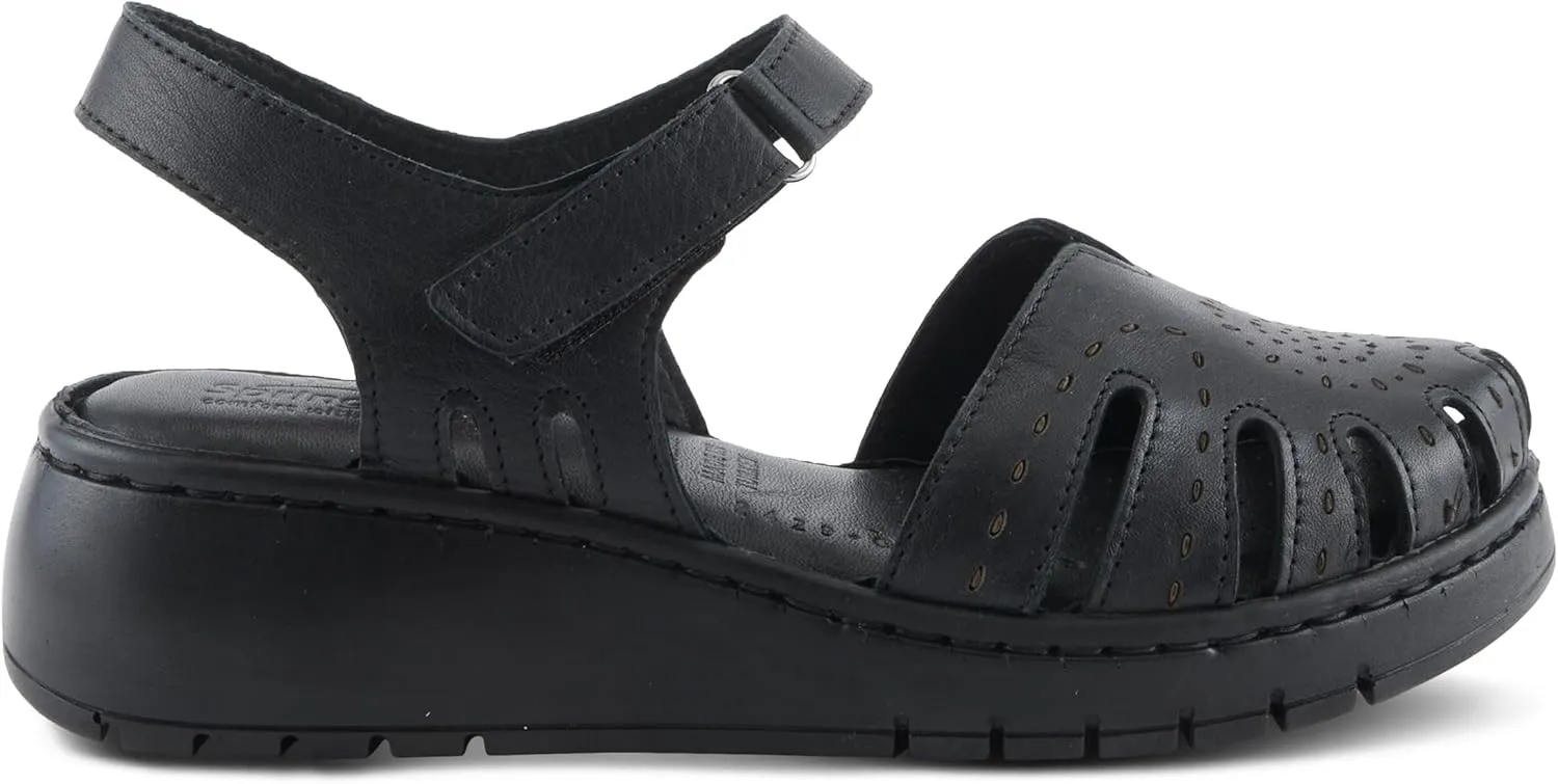 Spring Step Women's GALAVIS Leather Wedge Sandals – Closed-Toe Sporty Sandal with Hook-and-Loop Closure and Cushioned Footbed