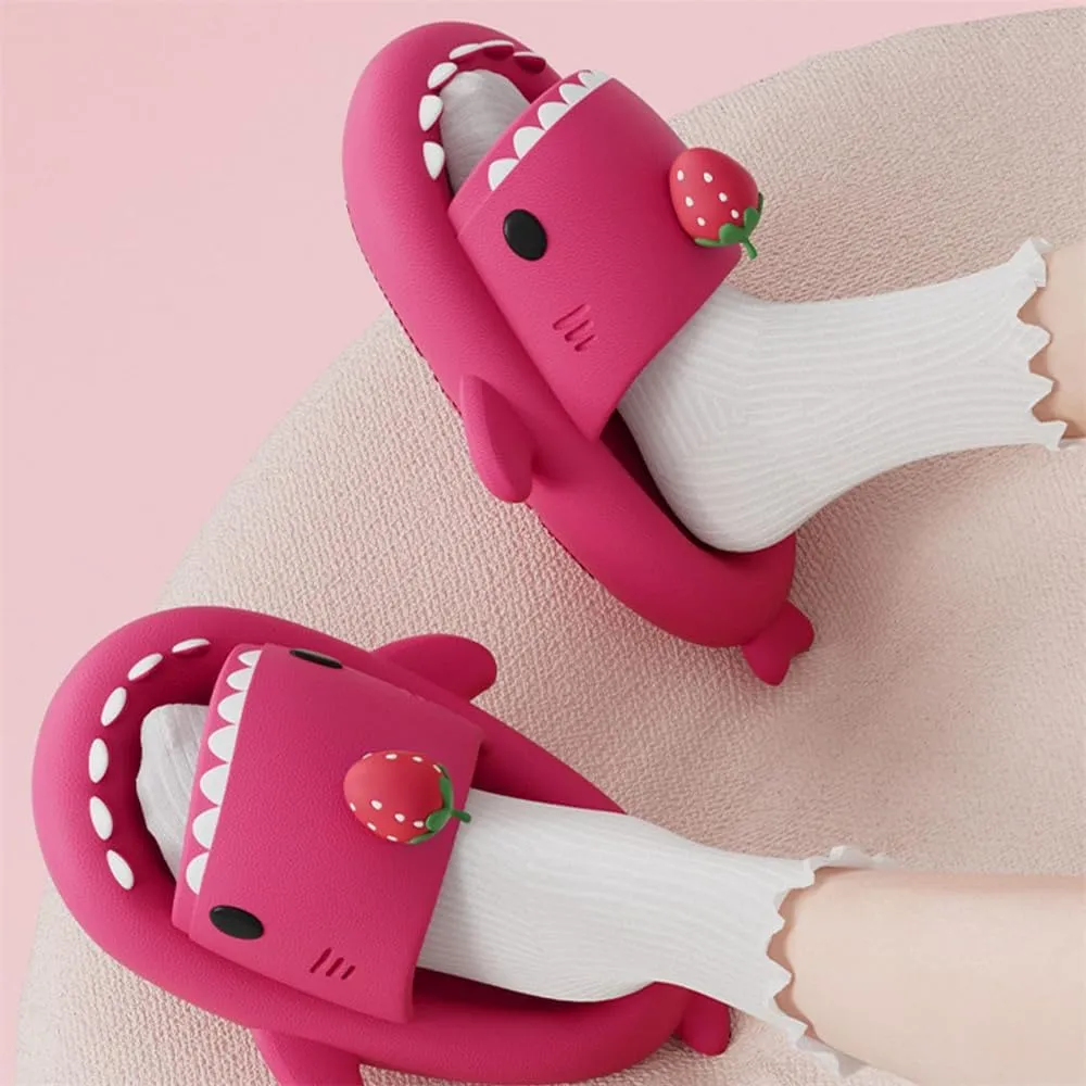 Strawberry Shark Slides,Cute Cartoon 3d Cloud Non-Slip Open Toe Thick Sole Soft Beach Shark Slippers Shoes