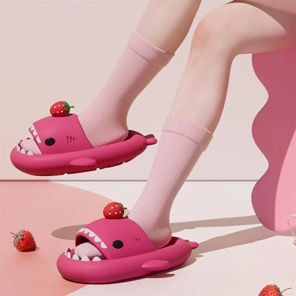 Strawberry Shark Slides,Cute Cartoon 3d Cloud Non-Slip Open Toe Thick Sole Soft Beach Shark Slippers Shoes