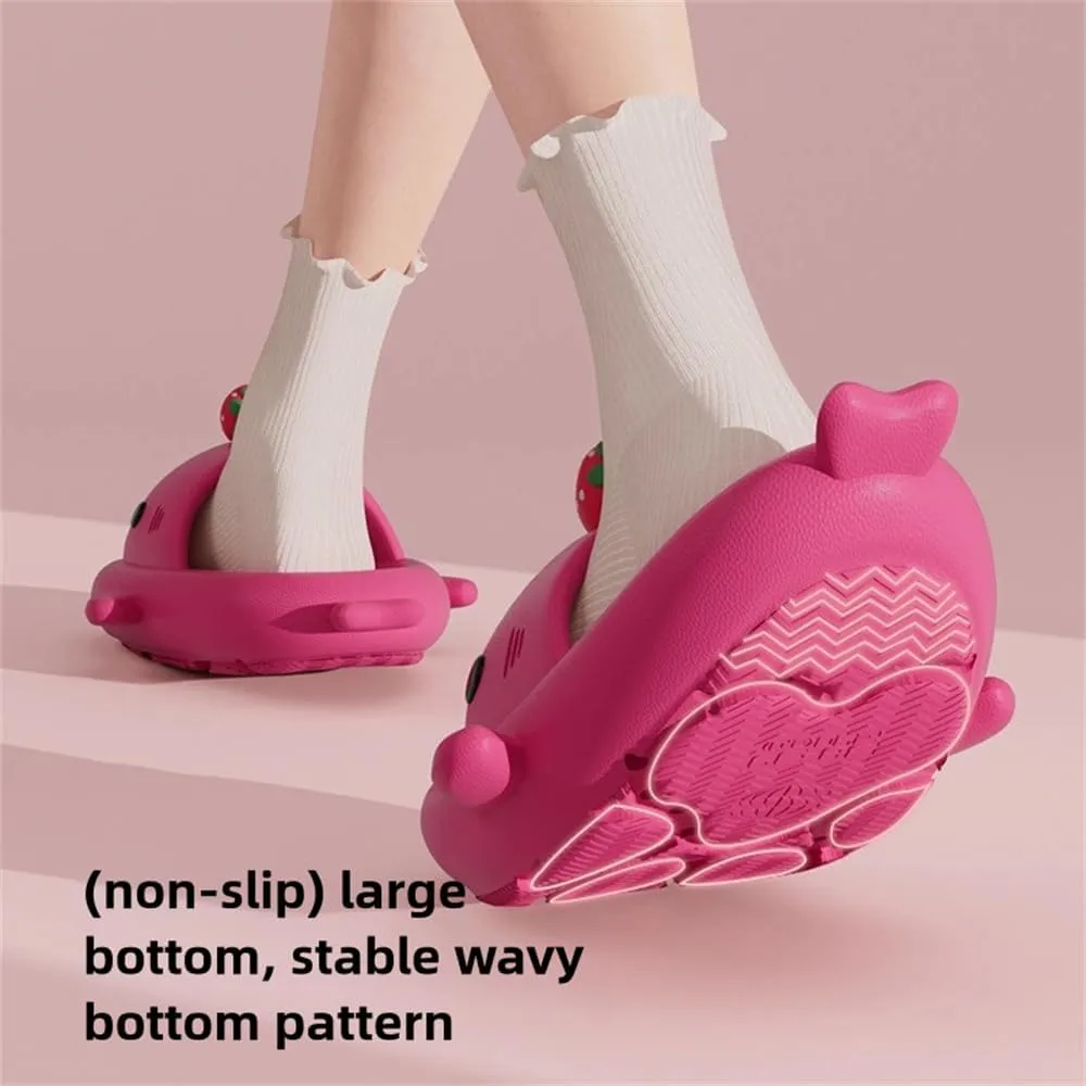 Strawberry Shark Slides,Cute Cartoon 3d Cloud Non-Slip Open Toe Thick Sole Soft Beach Shark Slippers Shoes