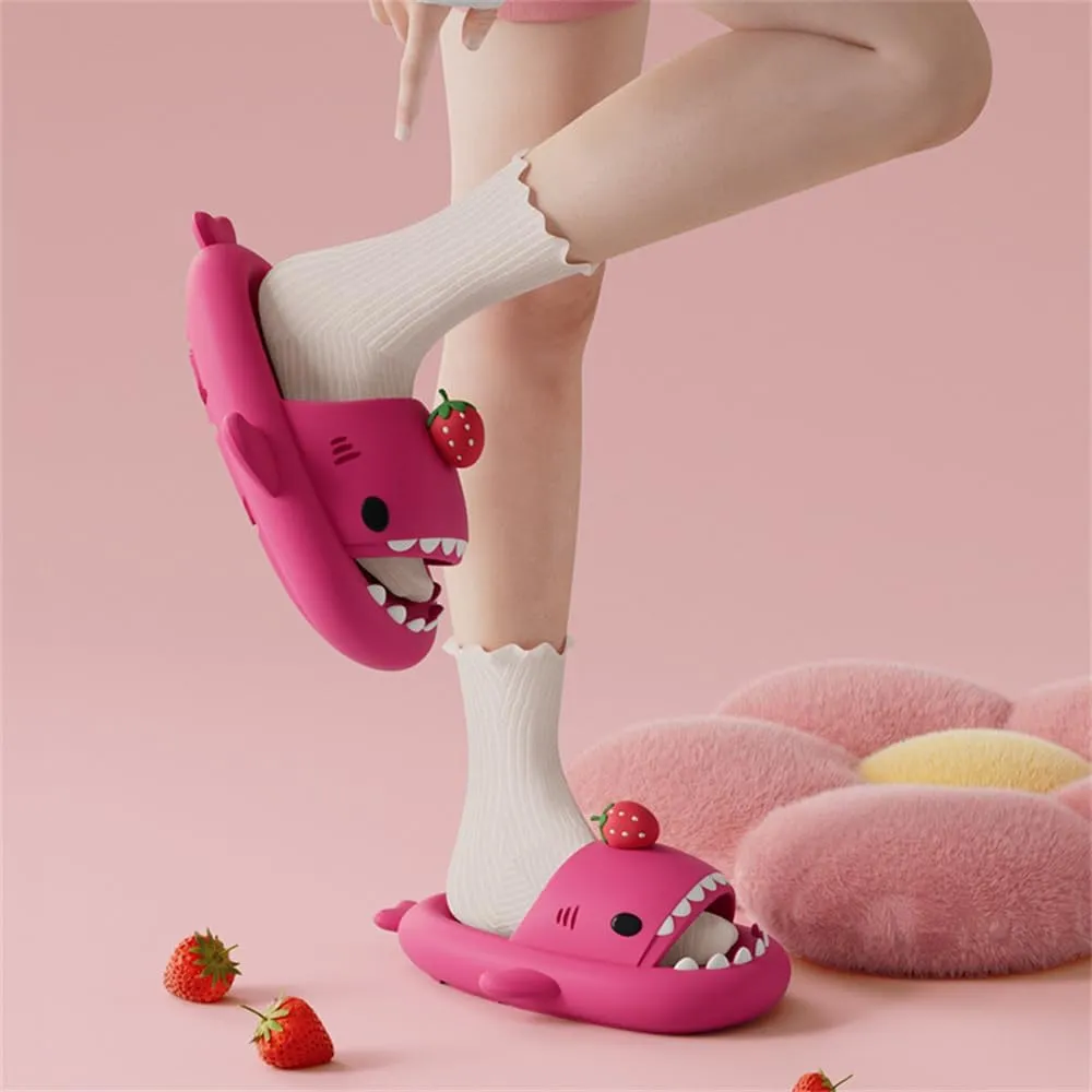 Strawberry Shark Slides,Cute Cartoon 3d Cloud Non-Slip Open Toe Thick Sole Soft Beach Shark Slippers Shoes
