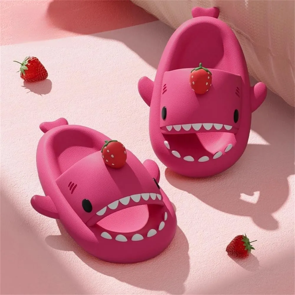 Strawberry Shark Slides,Cute Cartoon 3d Cloud Non-Slip Open Toe Thick Sole Soft Beach Shark Slippers Shoes