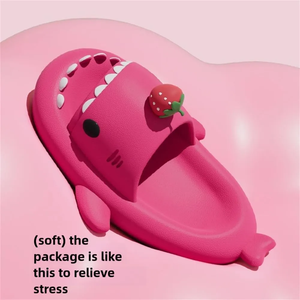 Strawberry Shark Slides,Cute Cartoon 3d Cloud Non-Slip Open Toe Thick Sole Soft Beach Shark Slippers Shoes