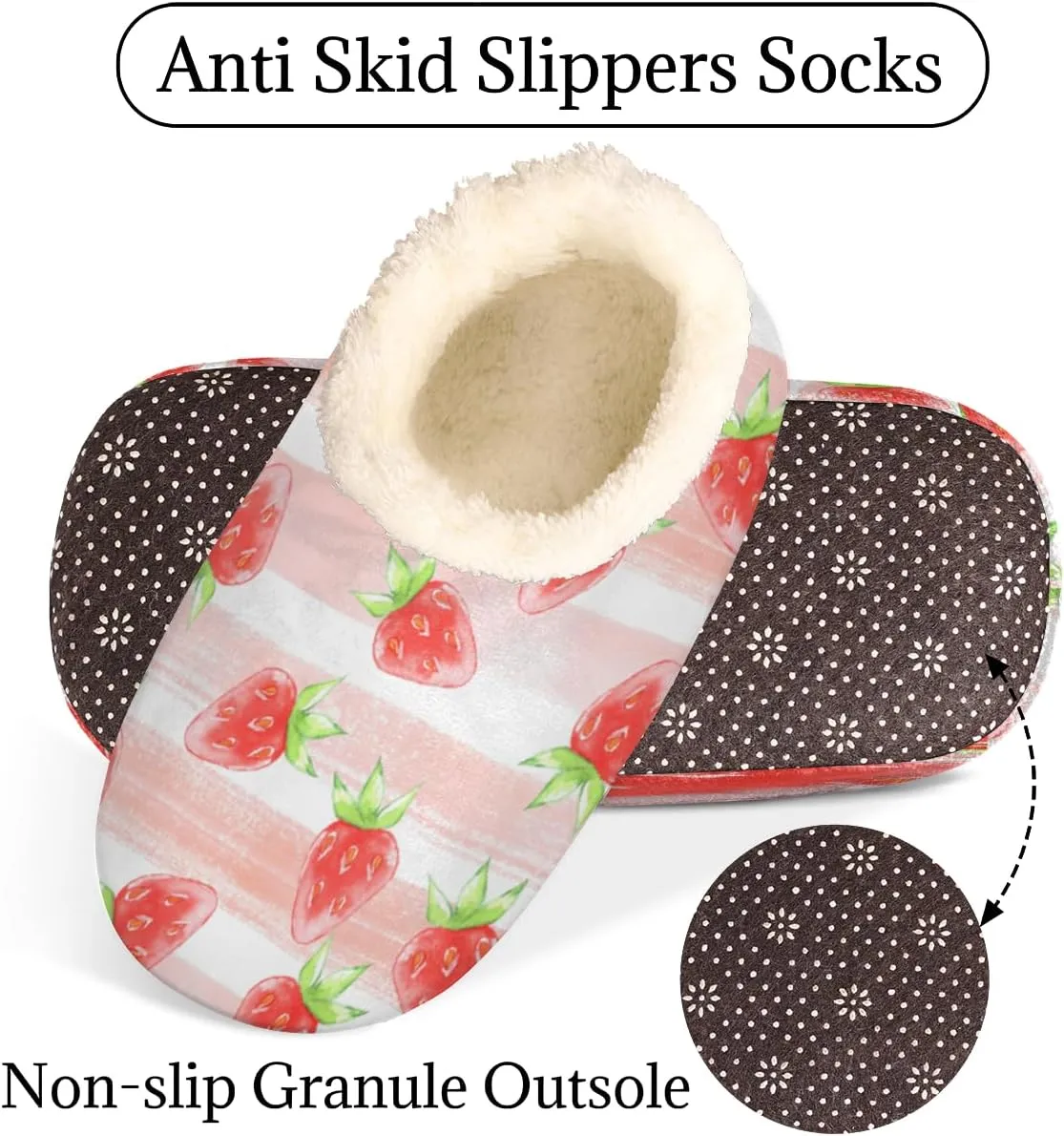Strawberry Women's Slippers, Pink Stripes Soft Cozy Plush Lined House Slipper Shoes Indoor Non-Slip Slippers for Women Girls Boys Teenager