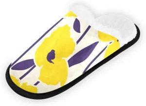 susiyo Retro Vintage Yellow Flowers Warm House Slippers Slip-on Cozy Slippers for Womens Travel Hotel