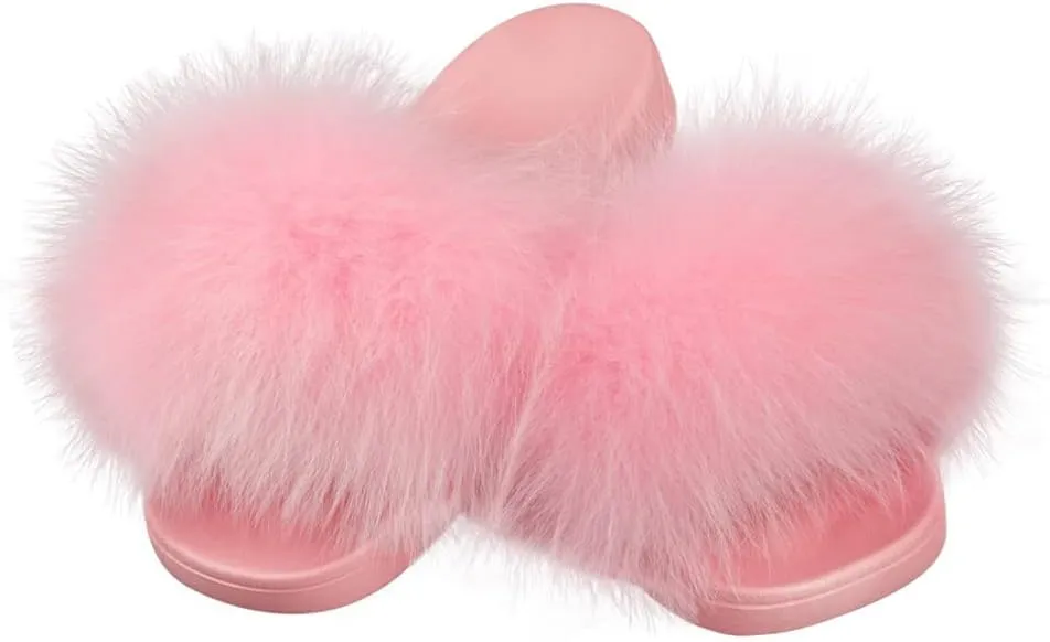 TangDao Fur Slippers Slides for Women Women's Open Toe Furry Slides Faux Fur Slides Fuzzy Slippers Girls Fluffy Single Strap Slip On Sandals Outdoor Indoor Summer Shoes