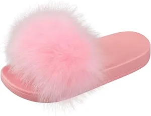 TangDao Fur Slippers Slides for Women Women's Open Toe Furry Slides Faux Fur Slides Fuzzy Slippers Girls Fluffy Single Strap Slip On Sandals Outdoor Indoor Summer Shoes