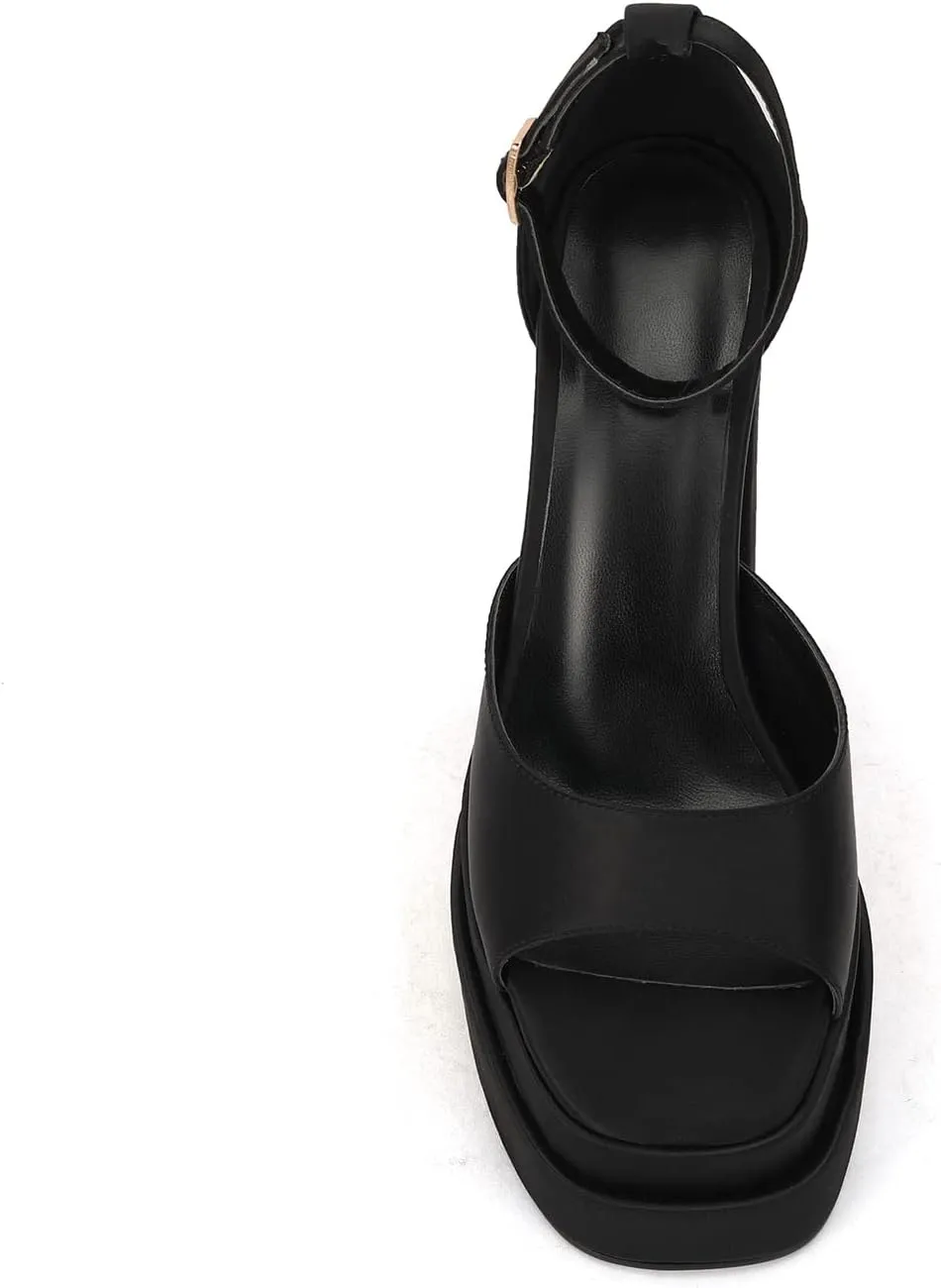 THESHY Womens Platform Ankle Strap Sandals Open Toe Wedge Chunky High Block Heels Fashion Dress Sandal for Women