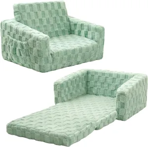 Toddler Couch for Kids – 2-in-1 Fold Out Sofa and Lounger, Soft Flannel Convertible Chair, Flip Open Kids Couch (Green)