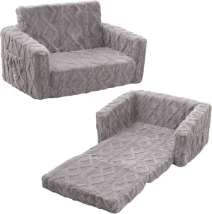 Toddler Couch for Kids – 2-in-1 Fold Out Sofa and Lounger, Soft Flannel Convertible Chair, Flip Open Kids Couch (Grey)