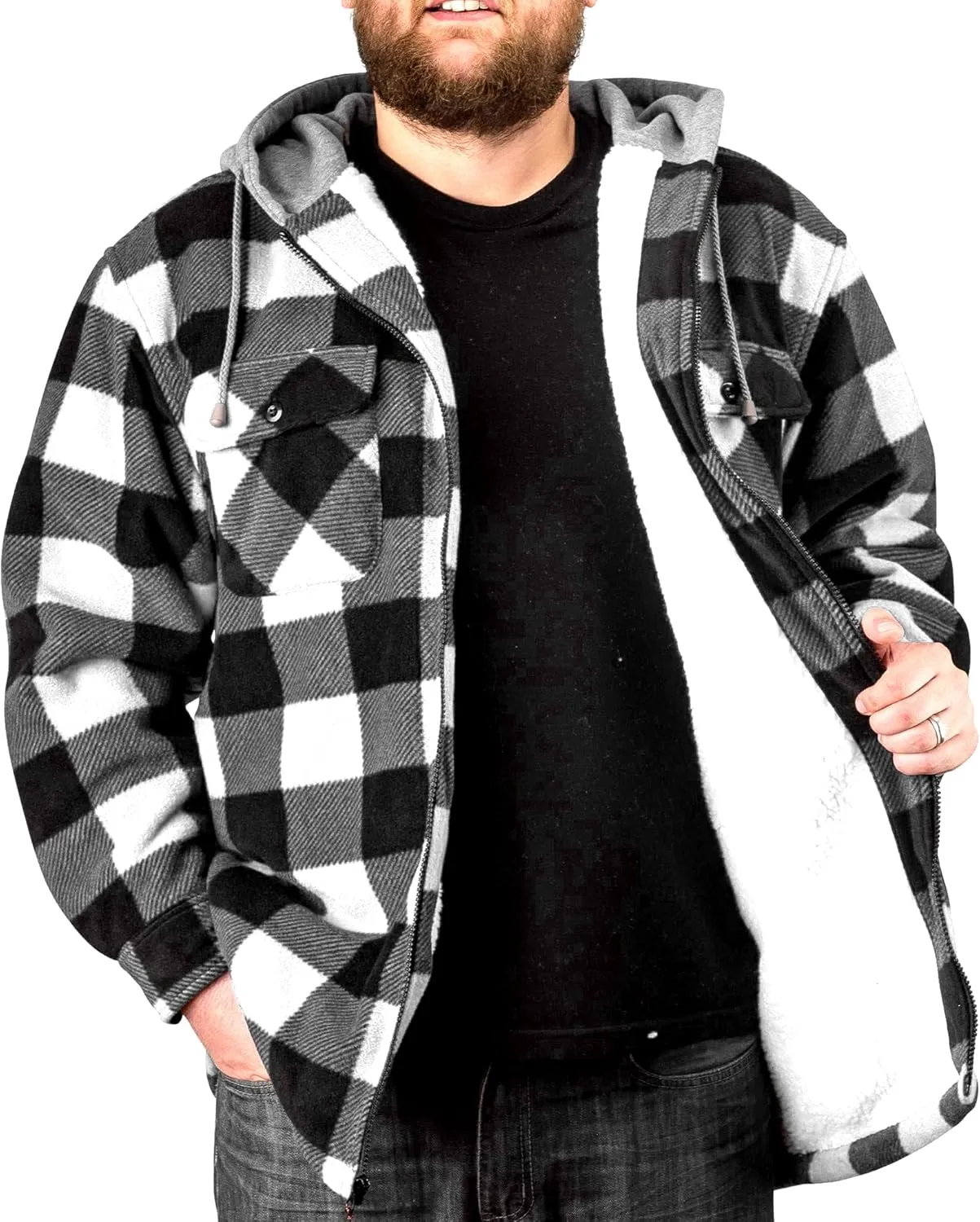 TrailCrest Men's Warm Sherpa Lined Hoodie Fleece Shirt Jacket, Classic Zip Up Buffalo Plaid (Regular and Big & Tall Sizes)