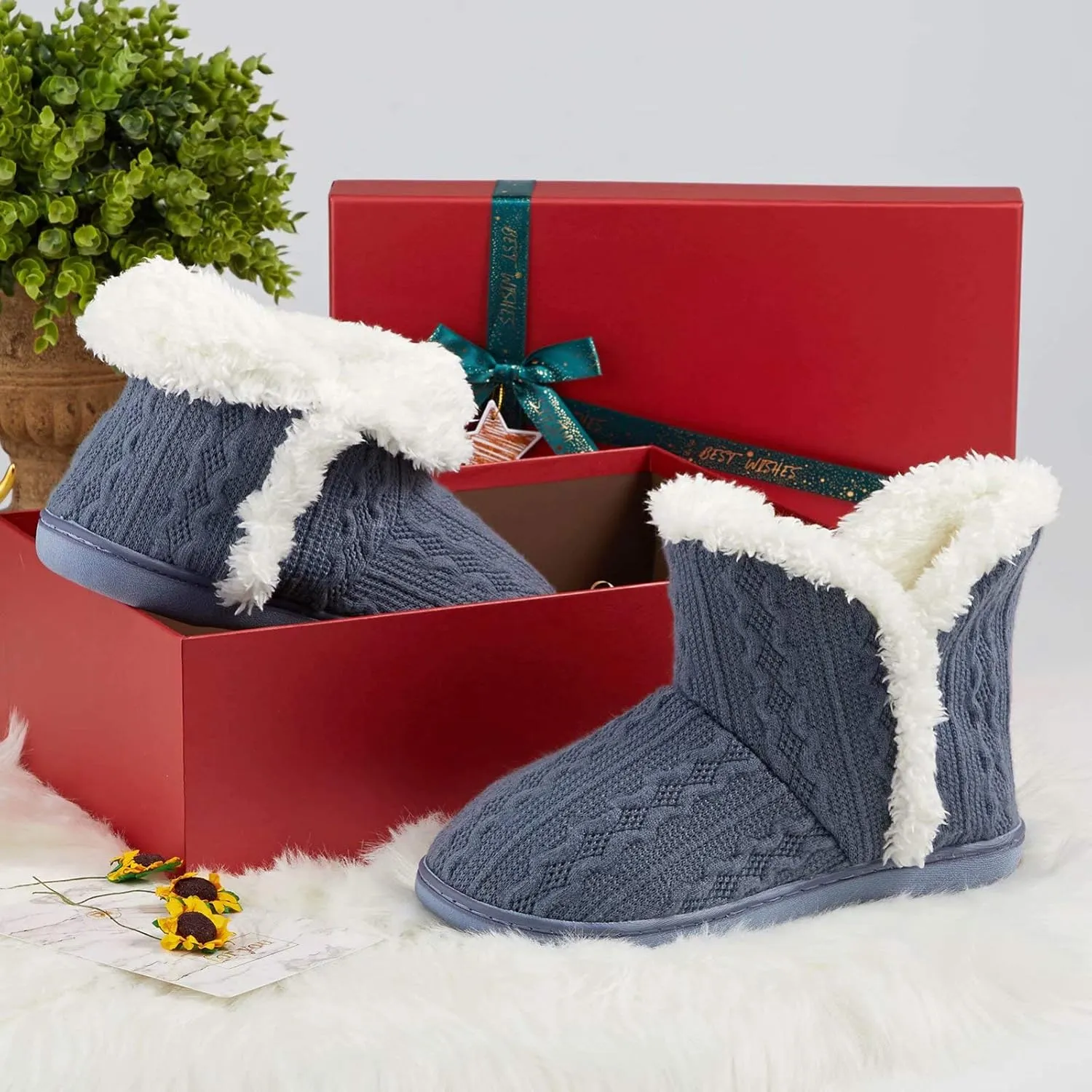 TUOBUQU Women Warm Bootie Slippers Fluffy Plush Indoor Outdoor Winter Booty Slippers