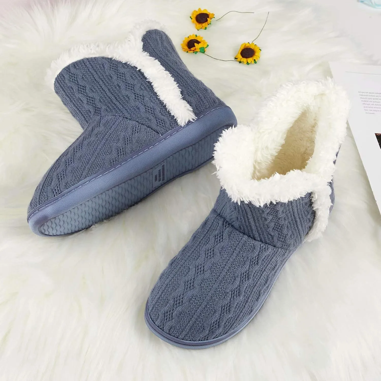 TUOBUQU Women Warm Bootie Slippers Fluffy Plush Indoor Outdoor Winter Booty Slippers