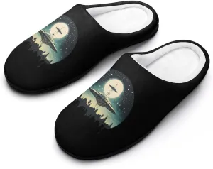 UFO Alien Print Men's Cotton Slippers Casual House Shoes Anti-Slip Soft Shoes for Indoor And Outdoor