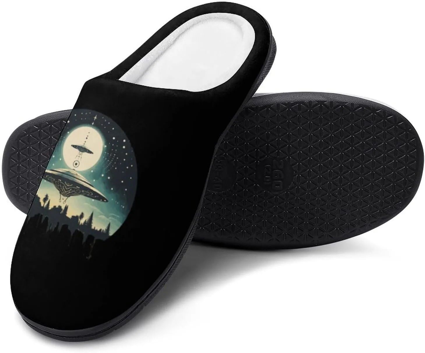 UFO Alien Print Men's Cotton Slippers Casual House Shoes Anti-Slip Soft Shoes for Indoor And Outdoor