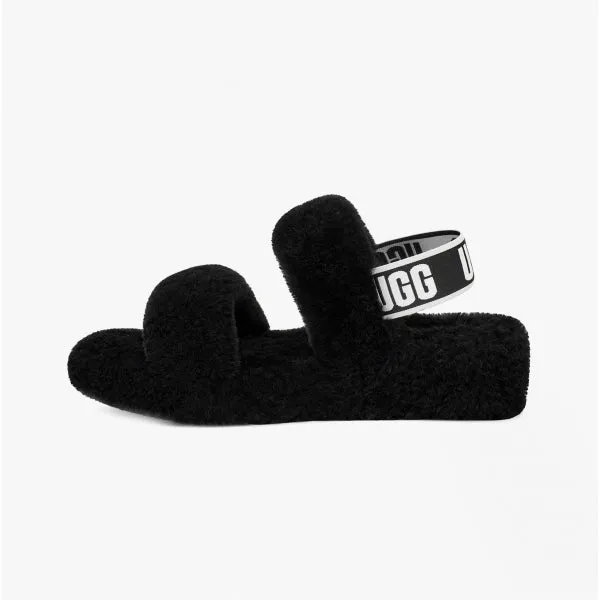 UGG OH YEAH Womens Sheepskin Slingback Slippers Black