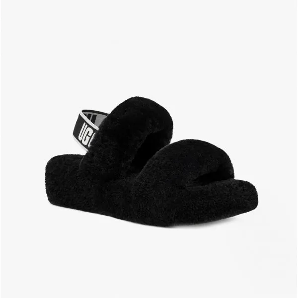 UGG OH YEAH Womens Sheepskin Slingback Slippers Black