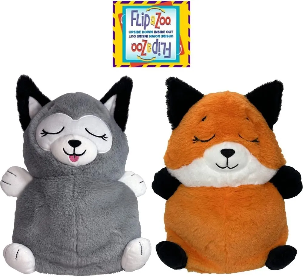 Upside Down Inside Out - Fox to Husky - 2-in-1 Animal Plush, Belly Flips to Reveal 2nd Character, Kids Playtime Companion, Plus Bonus Baby