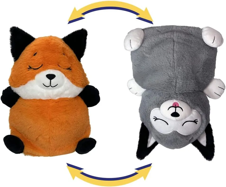 Upside Down Inside Out - Fox to Husky - 2-in-1 Animal Plush, Belly Flips to Reveal 2nd Character, Kids Playtime Companion, Plus Bonus Baby