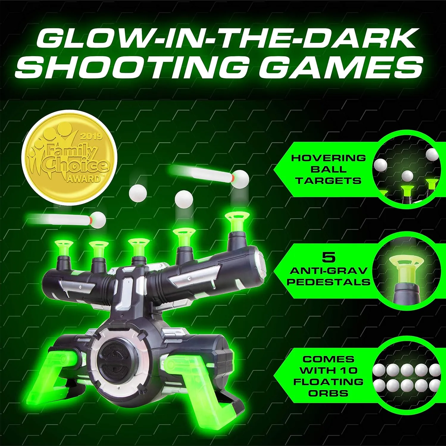 USA Toyz Astroshot Zero GX Glow in The Dark Shooting Games for Kids - Nerf Compatible Floating Ball Targets for Shooting with 1 Foam Blaster Toy Gun, 10 Floating Ball and 5 Flip Targets