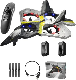 V17 Jet Fighter Stunt Rc Plane for Kids 2.4GHz Foam Remote Control Rc Airplane with 2 Batteries, 360° Drop-Resistant Stunt Spin Remote & Light RC Airplane for 3 4 5 6 7 8 Years Old Kids