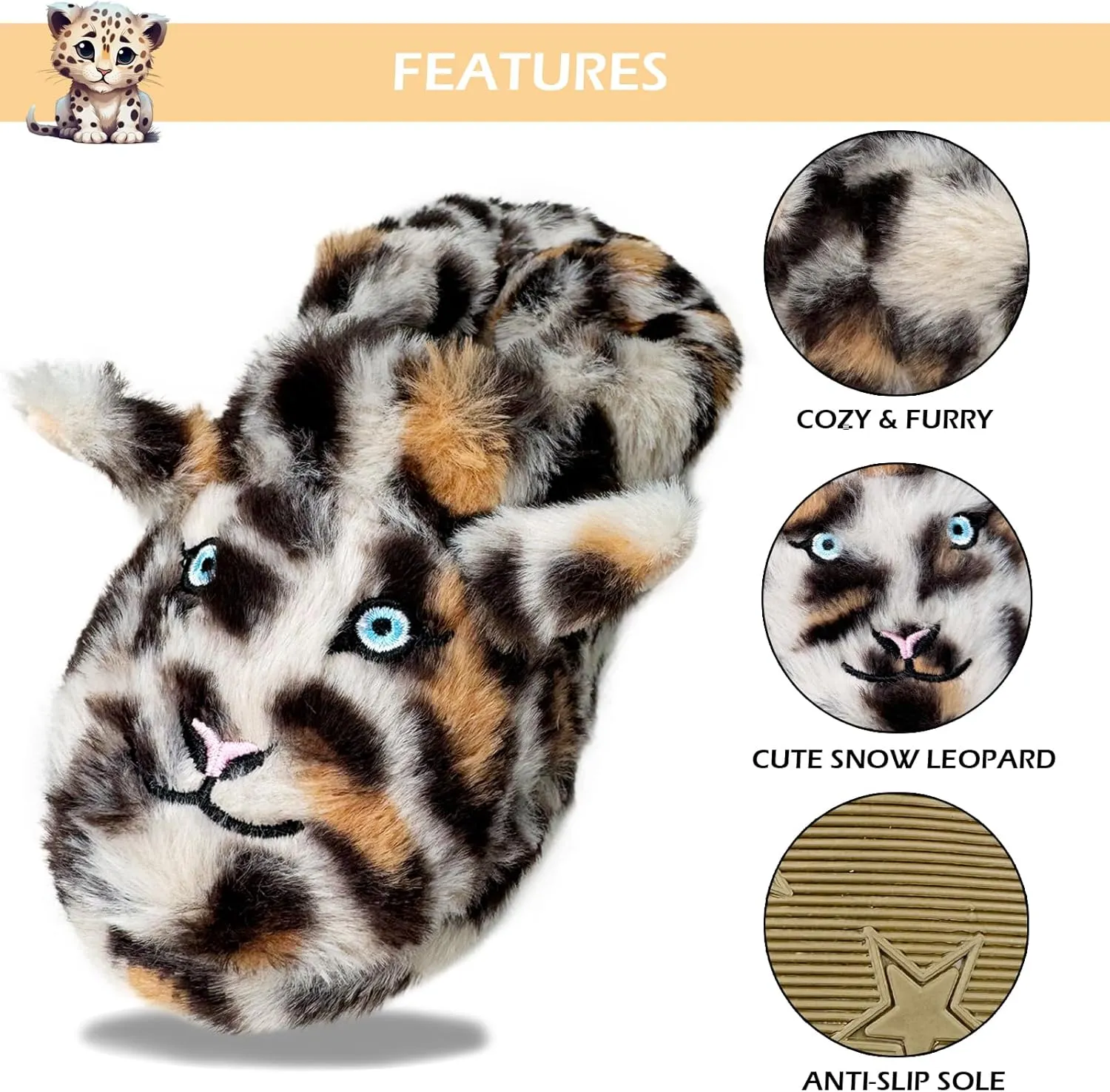 Vegove Cute Plush Animal Slippers for Toddlers, Cozy Fuzzy Non-Slip Indoor House Slipper Socks Soft Cartoon Slipper Shoes for Kids