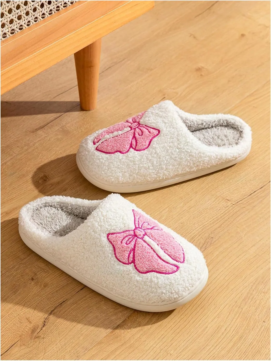 Verdusa Women's Bow Fuzzy Bedroom Slippers Warm Indoor Home Slipper Shoes