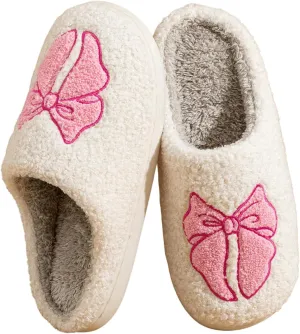 Verdusa Women's Bow Fuzzy Bedroom Slippers Warm Indoor Home Slipper Shoes