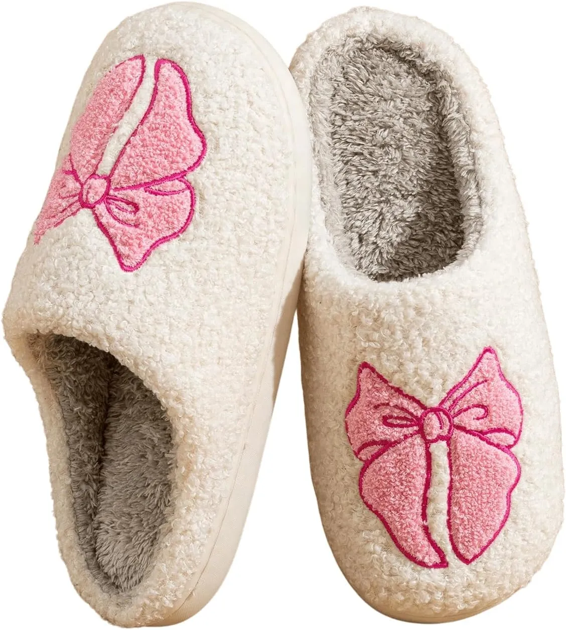 Verdusa Women's Bow Fuzzy Bedroom Slippers Warm Indoor Home Slipper Shoes