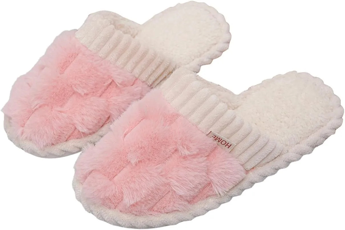 Verdusa Women's Bow Knot Fuzzy House Slippers Outdoor Warm Slip on Slipper