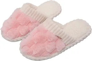 Verdusa Women's Bow Knot Fuzzy House Slippers Outdoor Warm Slip on Slipper