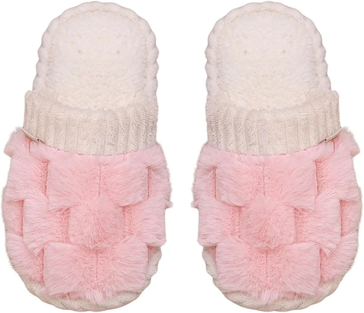 Verdusa Women's Bow Knot Fuzzy House Slippers Outdoor Warm Slip on Slipper
