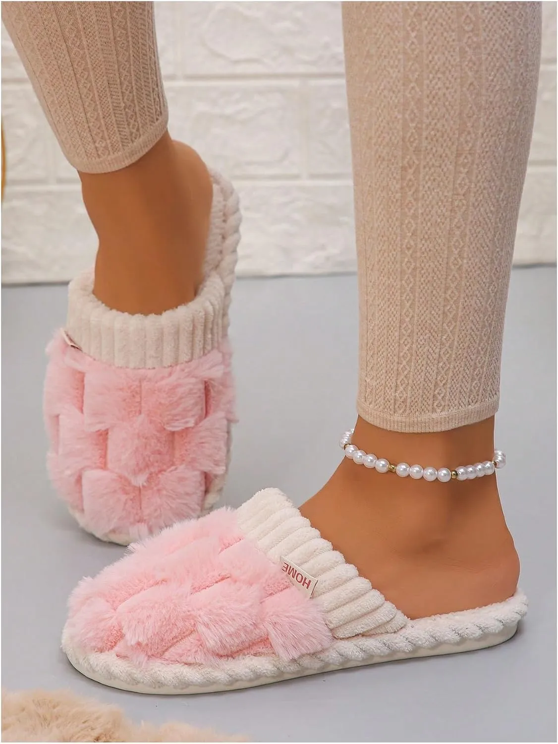 Verdusa Women's Bow Knot Fuzzy House Slippers Outdoor Warm Slip on Slipper