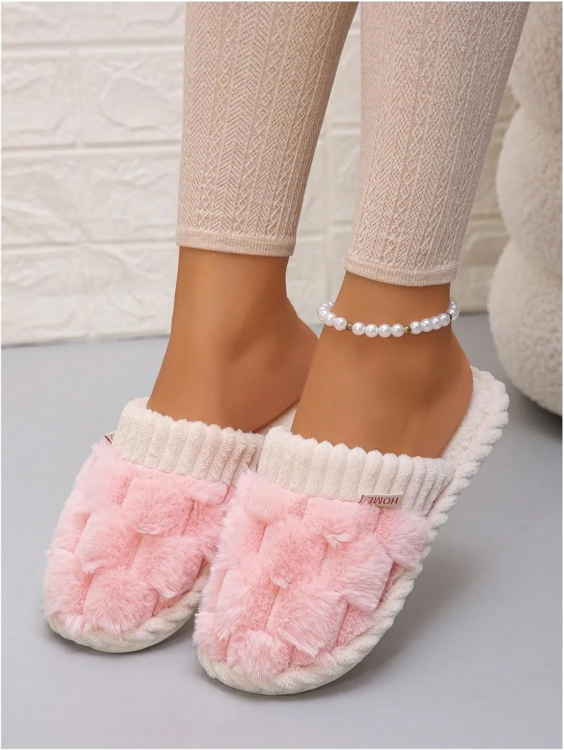Verdusa Women's Bow Knot Fuzzy House Slippers Outdoor Warm Slip on Slipper