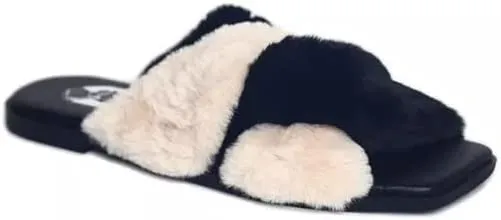 Vhny Women's Criss Cross Fuzzy Flurry Cozy House Slides Warm Slippers for Indoor, 7M