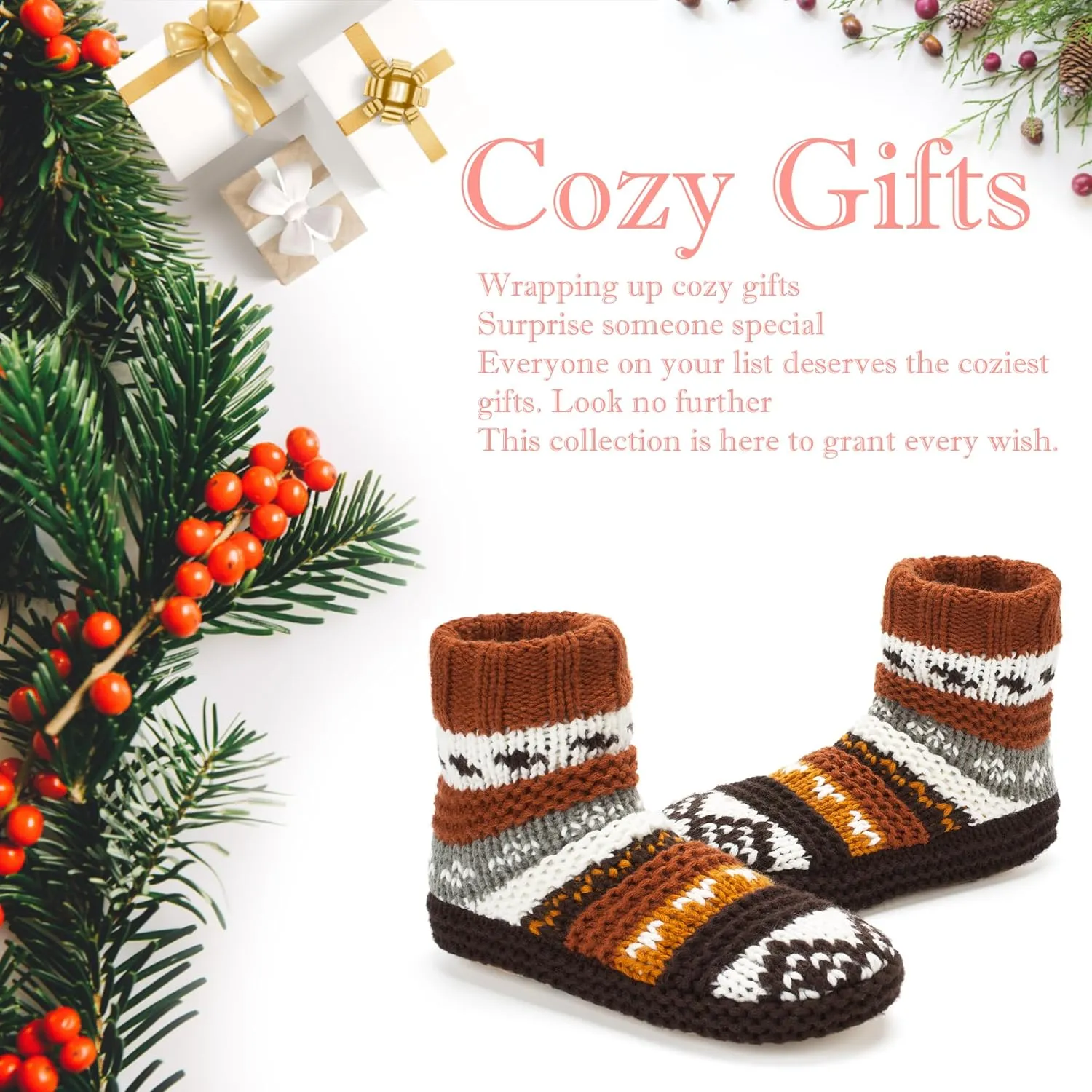 Warm Slipper Socks for Women, Winter Fuzzy House Shoes Indoor, Cozy Christmas Gifts Unique