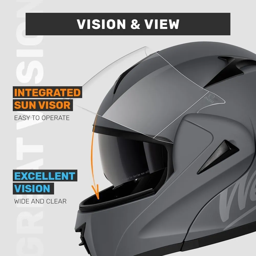 Westt Modular Motorcycle Helmet for Adults - Flip Up ATV Helmet with Dual Visor - DOT Approved