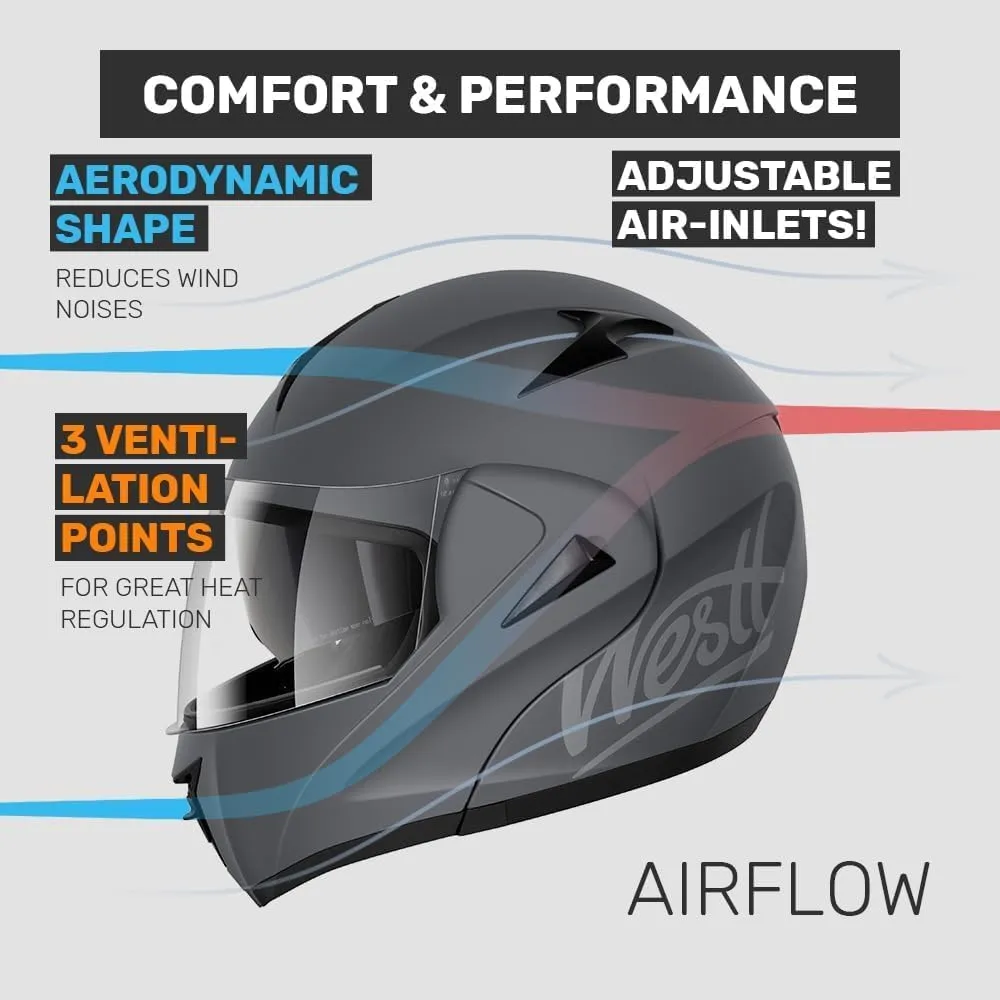 Westt Modular Motorcycle Helmet for Adults - Flip Up ATV Helmet with Dual Visor - DOT Approved