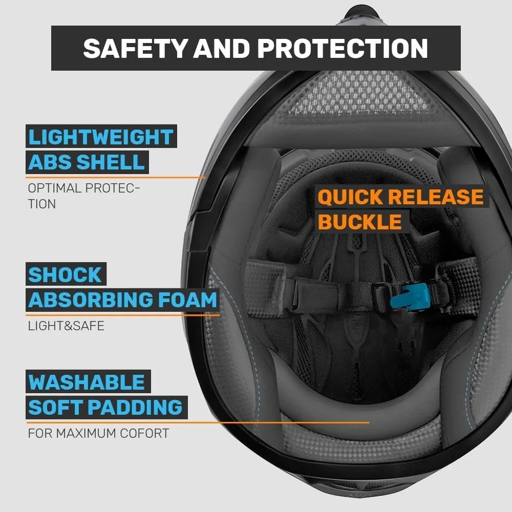 Westt Modular Motorcycle Helmet for Adults - Flip Up ATV Helmet with Dual Visor - DOT Approved