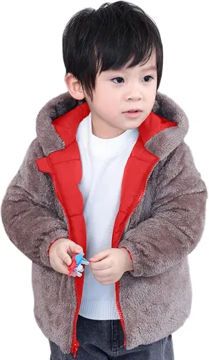 Winter Coat Bear Ears Hooded for Boy Girl Two Sided Wear Fleece Jacket Thicken Windproof Zipper Warm Outwear