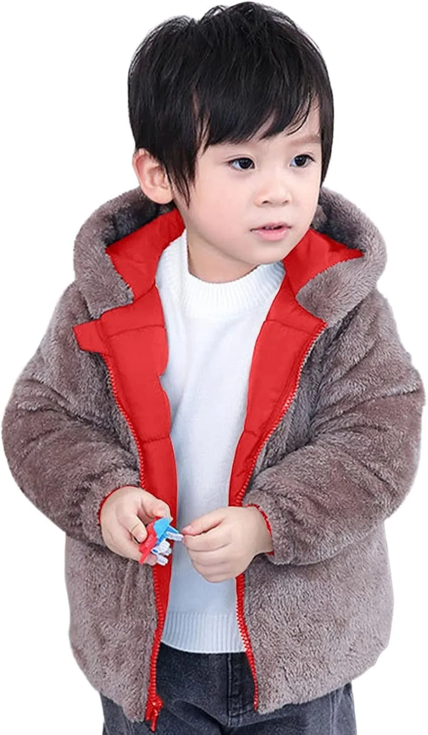 Winter Coat Bear Ears Hooded for Boy Girl Two Sided Wear Fleece Jacket Thicken Windproof Zipper Warm Outwear