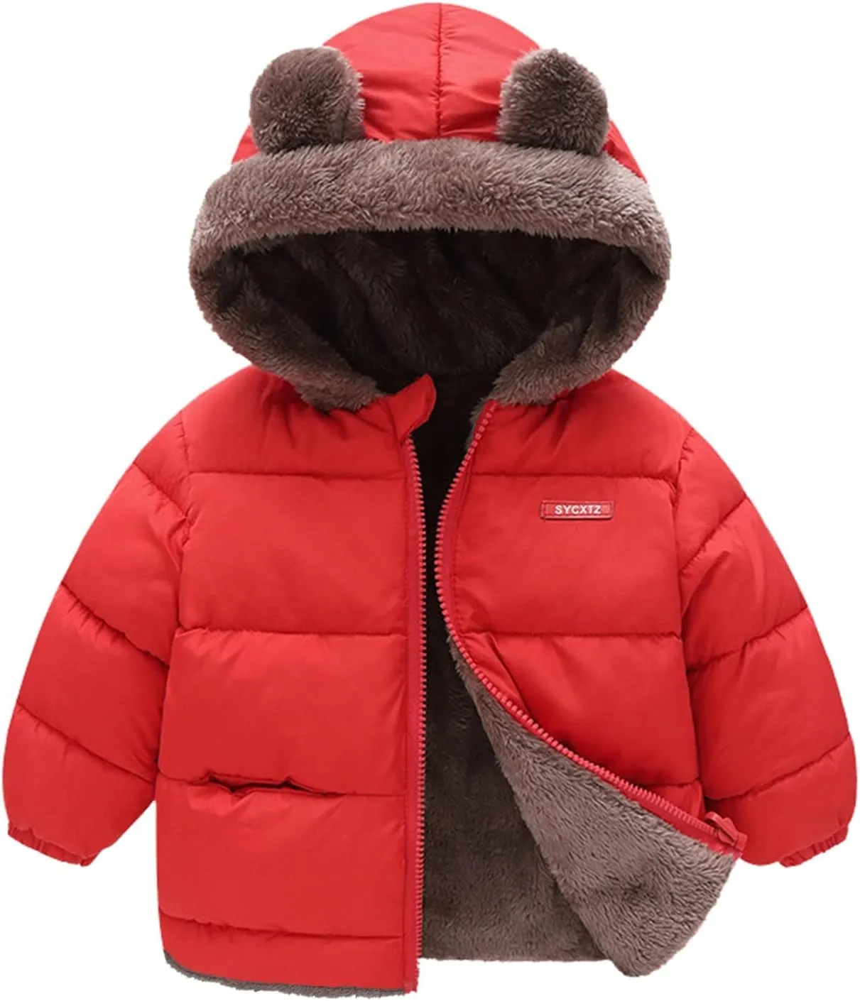 Winter Coat Bear Ears Hooded for Boy Girl Two Sided Wear Fleece Jacket Thicken Windproof Zipper Warm Outwear
